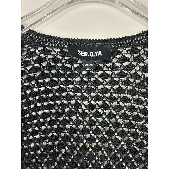 Ser.O.Ya Allison Crochet Button Down Maxi Cardigan Cover Up Black Beach XS S - Picture 6 of 8